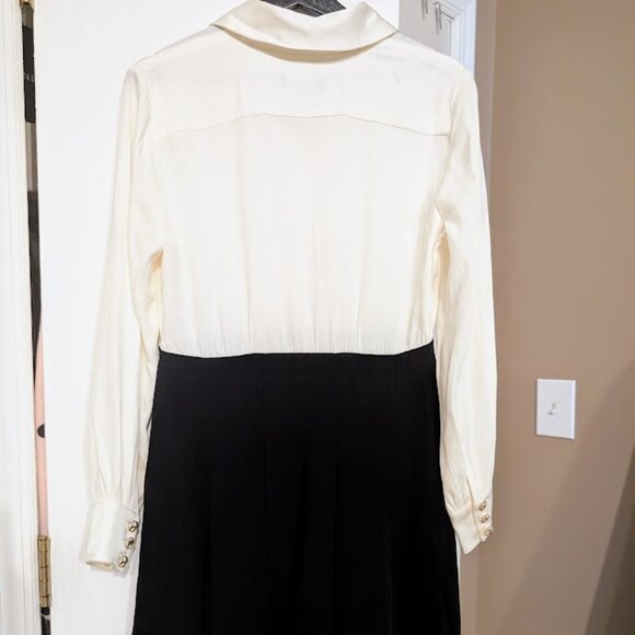 J. Crew Button-Front Crepe Shirt Dress Ivory Black 4 EUC - Picture 10 of 14